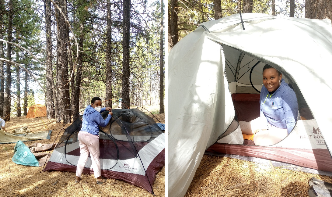 Linda Salekwa in tent