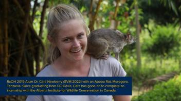 RxOH 2019 alum Cara Newberry and an Apopo Rat in Morogoro Tanzania