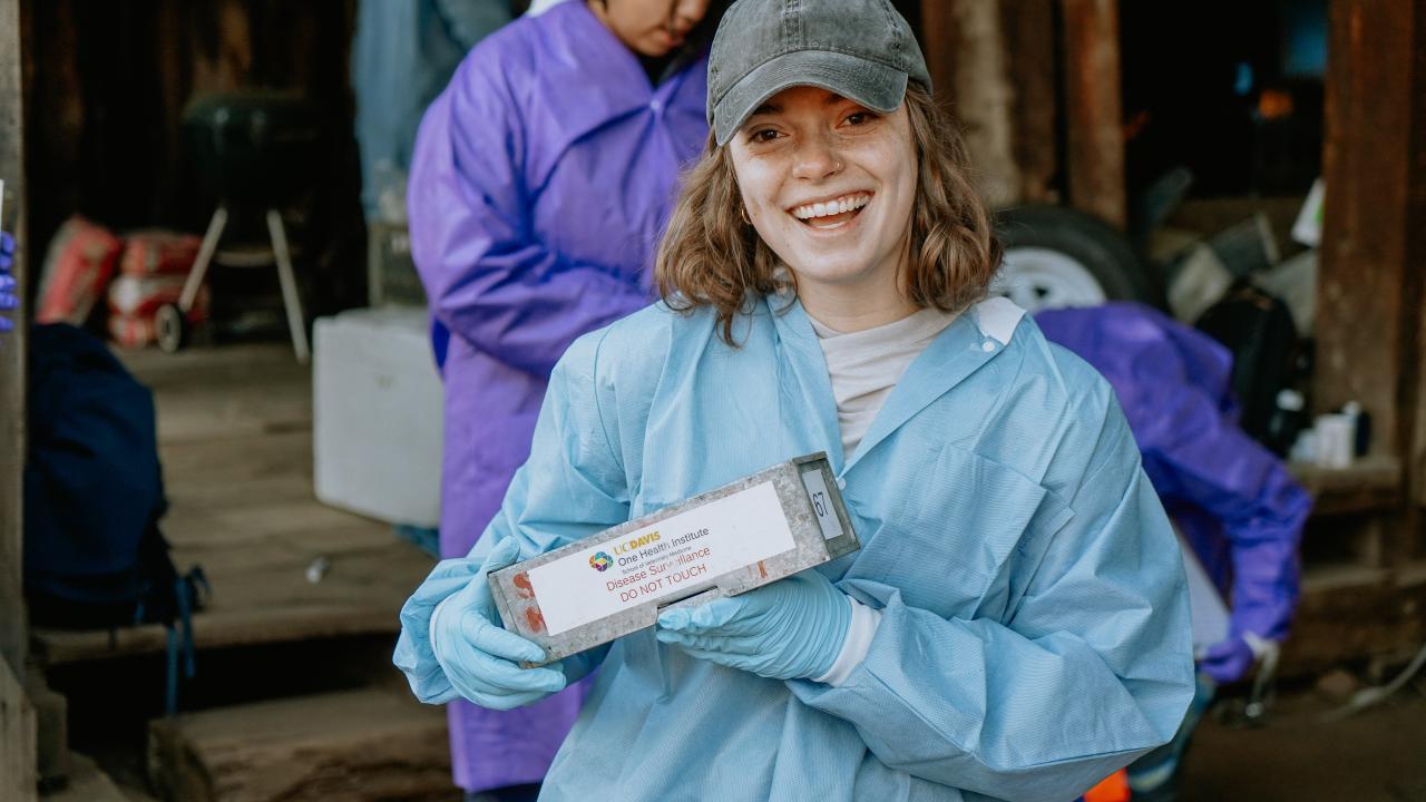 Celeste Snyder holding sherman trap