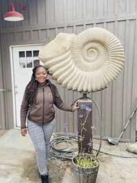 Vivian with a nautilus fossil
